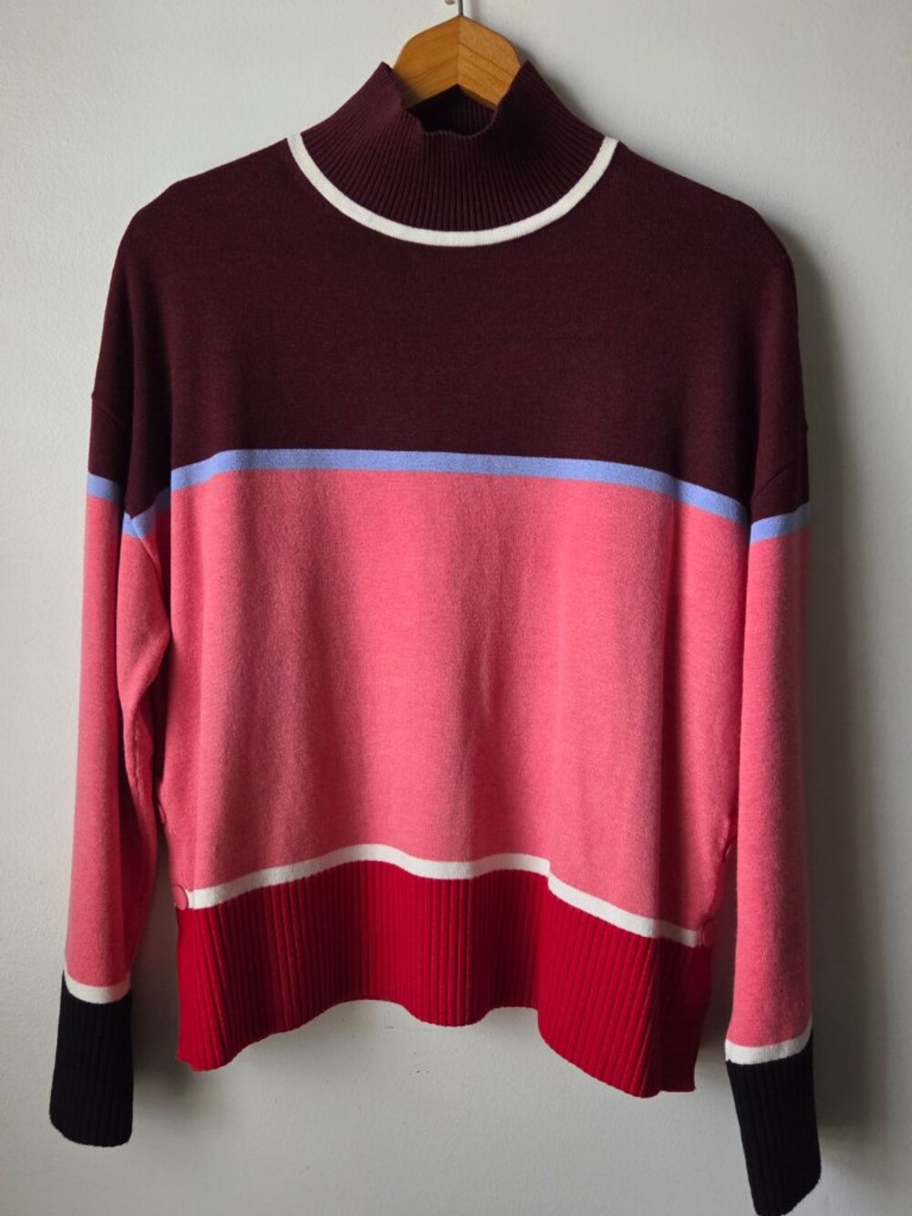 Talbots Maroon, Pink & Red Colorblock Turtleneck Sweater